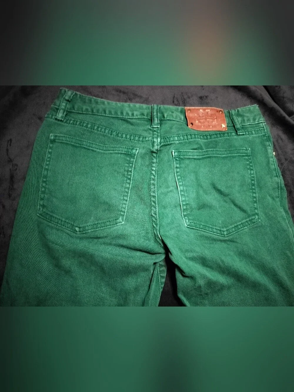 Tory Burch Ivy Super Skinny Denim Stretch Jeans Emerald Green Size 27